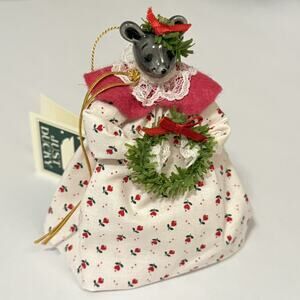 VTG 1987 Just Ducky Christmas Mouse Figurine Ornament Porcelain Head 5" Cottage